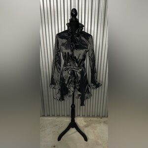 Women’s Joseph Ribkoff vintage Vtg 90s Gray Long Sleeve Designer Wrap Dress 8